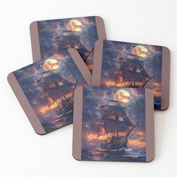 Item preview, Moonlit Pirate Ship – A Legendary Voyage Through the High Seas designed and sold by ArtVibeCo.