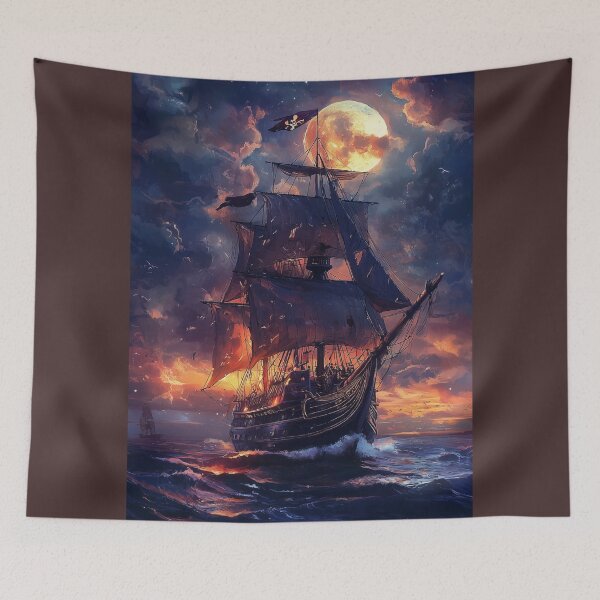 Item preview, Moonlit Pirate Ship – A Legendary Voyage Through the High Seas designed and sold by ArtVibeCo.
