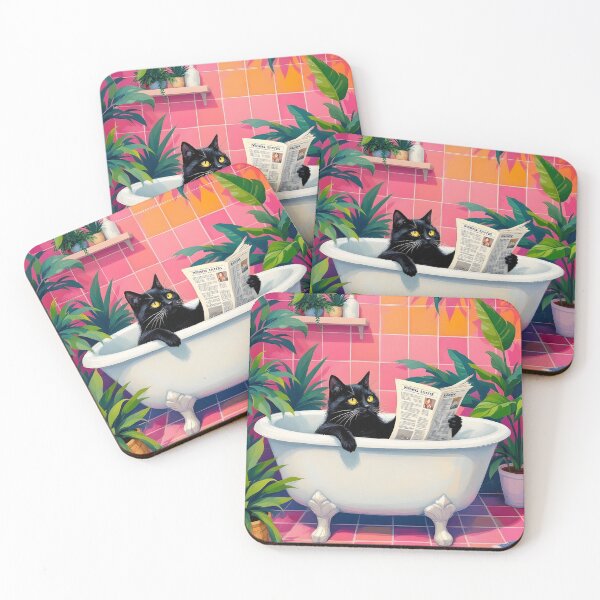 Item preview, Funny Black Cat Reading Newspaper in Bath, Bathroom designed and sold by Trendy Owl Shop.