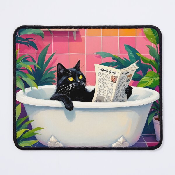 Item preview, Funny Black Cat Reading Newspaper in Bath, Bathroom designed and sold by Trendy Owl Shop.