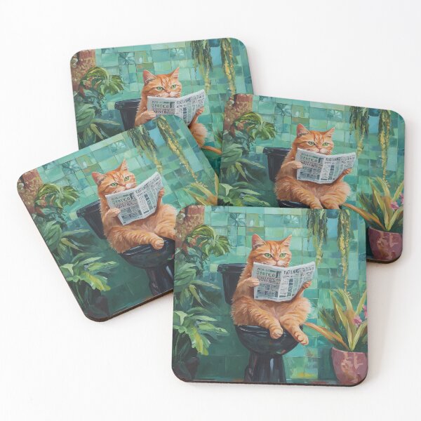 Item preview, Funny Orange Cat Reading Newspaper Sitting on the Toilet, Bathroom designed and sold by Trendy Owl Shop.