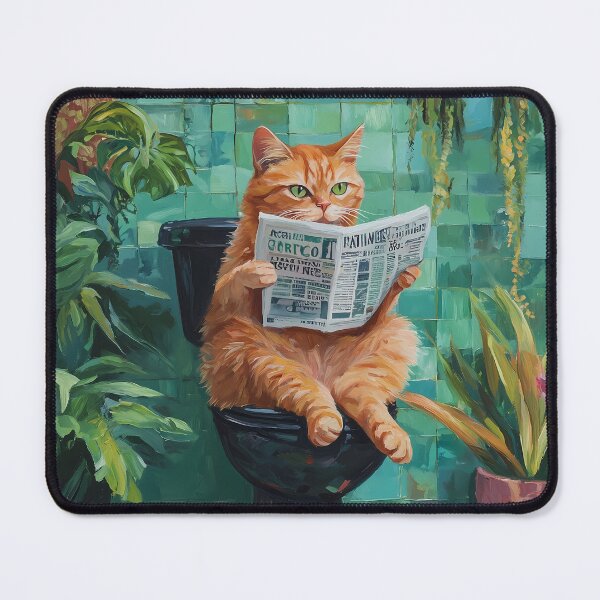 Item preview, Funny Orange Cat Reading Newspaper Sitting on the Toilet, Bathroom designed and sold by Trendy Owl Shop.