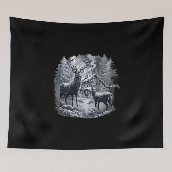 Item preview, Deer in Winter Wonderland Near Cozy Cabin designed and sold by love3617.