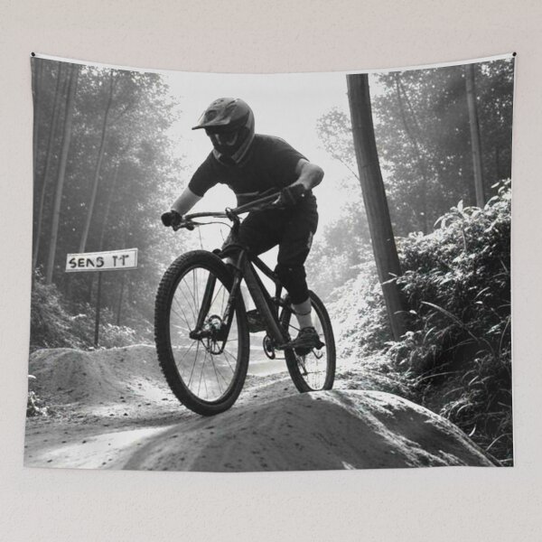 Item preview, Black and White MTB Rider – High-Flying Jump designed and sold by GrizzlyCollective.