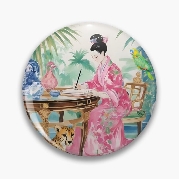 Item preview, Grandmillennial art, The Writer’s Den, whimsical chinoiserie art designed and sold by SophieClimaArt.