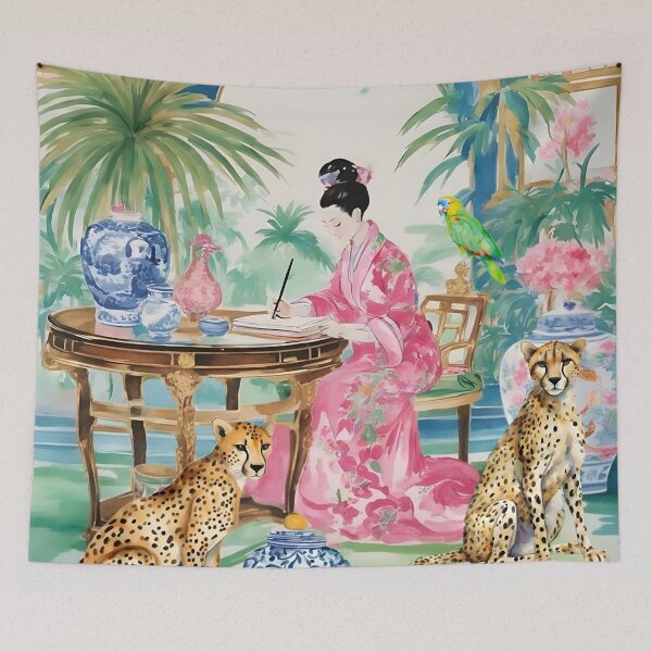 Item preview, Grandmillennial art, The Writer’s Den, whimsical chinoiserie art designed and sold by SophieClimaArt.