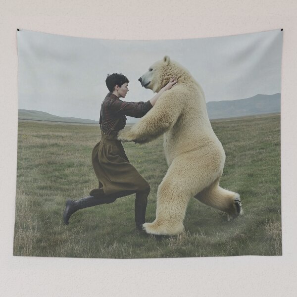 Item preview, Dance of Trust: Woman and Polar Bear in Harmony designed and sold by ArtVibeCo.