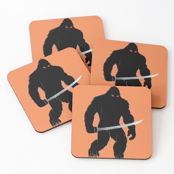 Item preview, Bigfoot as a shadowy silhouette, with only his glowing red eyes and the gleaming blade of his katana visible in sharp detail designed and sold by 123ks.
