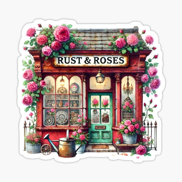 Item preview, Vintage Floral Antique Shop Illustration – Rust & Roses Aesthetic Art designed and sold by Chic Smart co..
