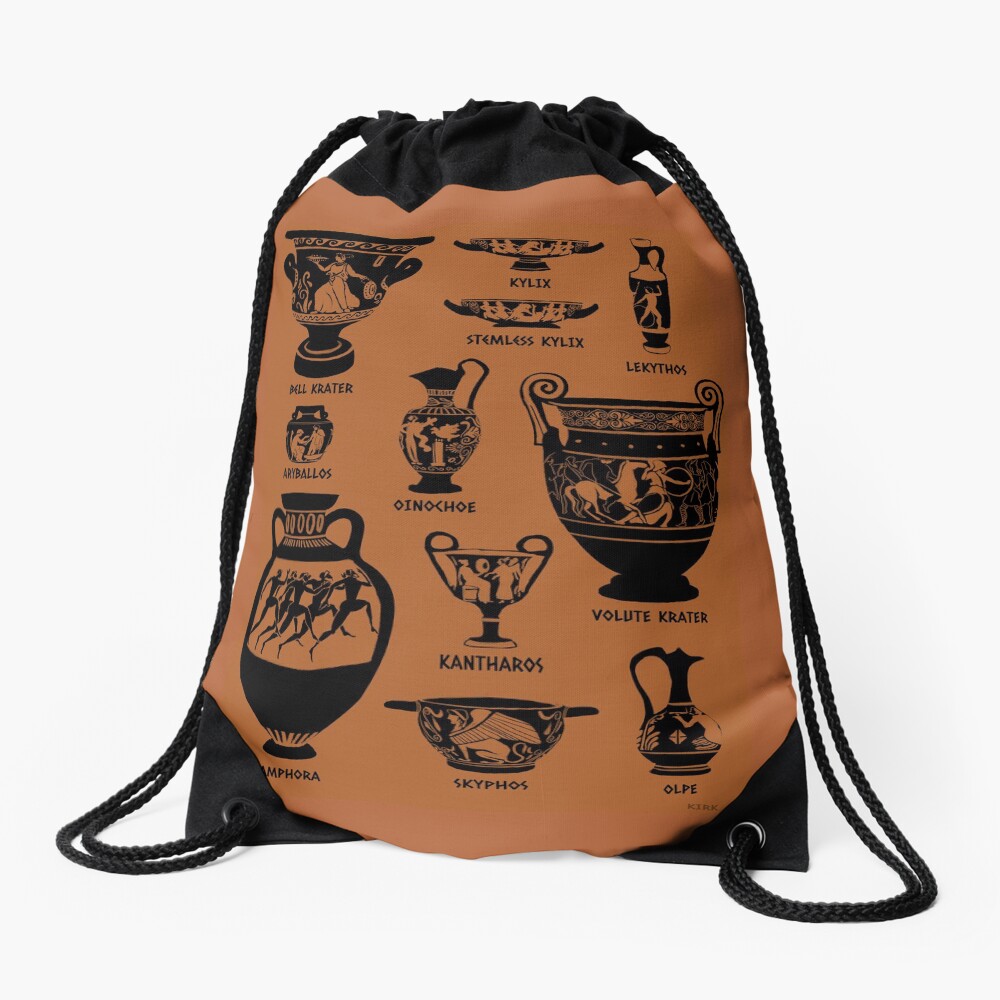 Ancient Greek Pottery Silhouette Drawstring Bag