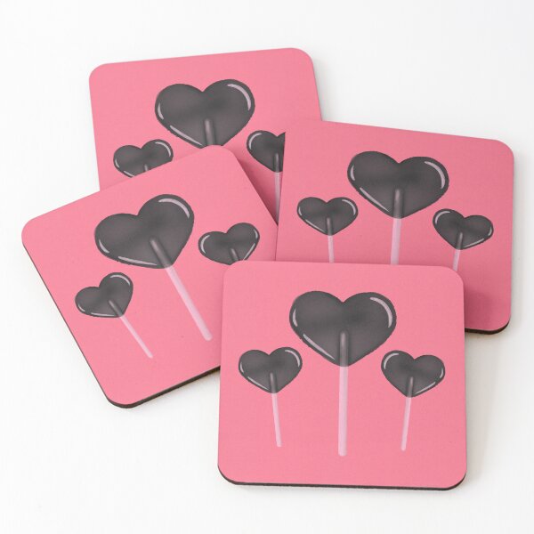 Item preview, Black Heart lollipops and pattern on warm red designed and sold by Guided by Light Art.