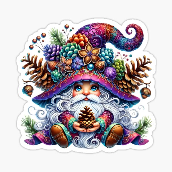 Item preview, Whimsical Forest Gnome with Pinecones – Vibrant Fantasy Illustration designed and sold by Chic_Clip_Craft.