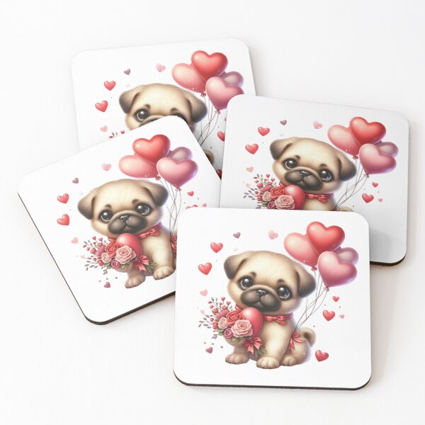 Item preview, Adorable pug with a beautiful heart and roses designed and sold by JonysCreativeDesigns.