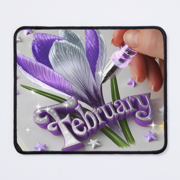 Item preview, February journal page with a delicate purple crocus flower while a hand drawing it with a glowing pen designed and sold by EmeraldeaArt.
