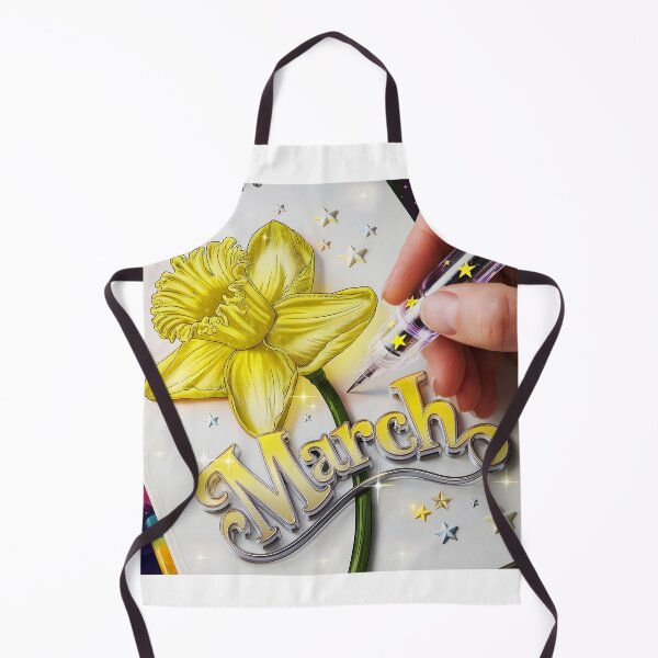Item preview, March journal page with a delicate yellow daffodil flower while a hand drawing it with a glowing pen designed and sold by EmeraldeaArt.