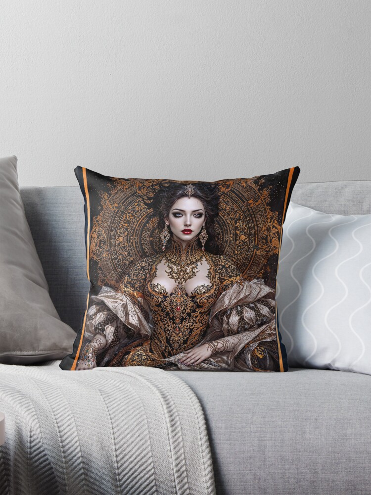 Portrait Of Elena Mariselle Of The Celestial Dark Realm Enchanting AI Concept Art by Xzendor7 Decorative Art Print Throw Pillow