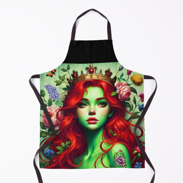 Item preview, Green skin floral tattoo Princess with red hair flowers and crown fantasy digitalart designed and sold by EmeraldeaArt.