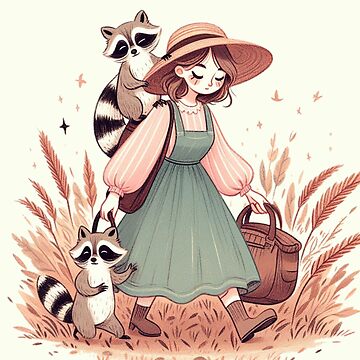 Artwork thumbnail, The Girl and Her Raccoon Friends in picnic by Coollzone