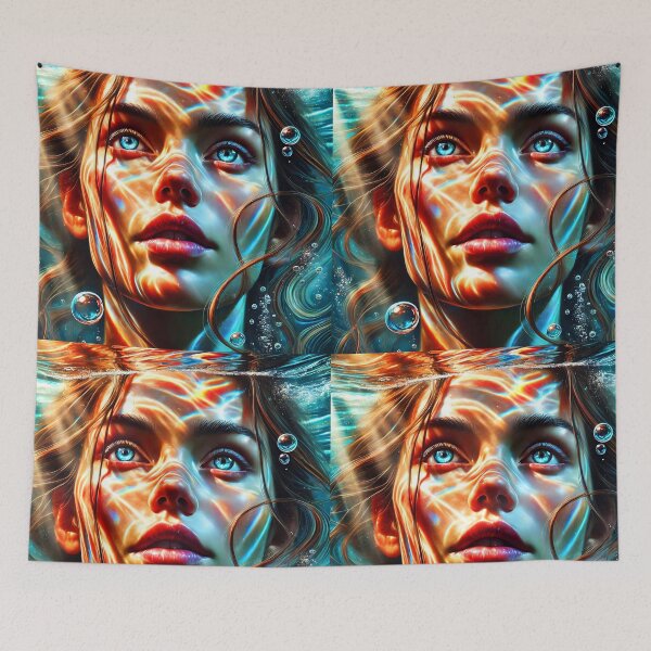 Item preview, Realistic underwater closeup portrait she face blue eyes digitalart designed and sold by EmeraldeaArt.
