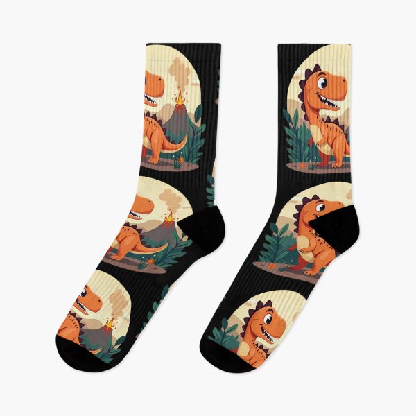 Item preview, CUTE CARTOON DINOSAURS WITH VOLCANO IN BACKGROUND  designed and sold by AvalonTshirts.