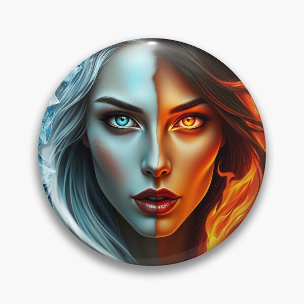 Item preview, Fire and Ice realistic half divided face digitalart designed and sold by EmeraldeaArt.