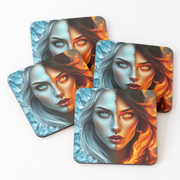 Item preview, Fire and Ice realistic half divided face digitalart designed and sold by EmeraldeaArt.