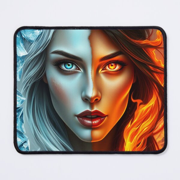 Item preview, Fire and Ice realistic half divided face digitalart designed and sold by EmeraldeaArt.