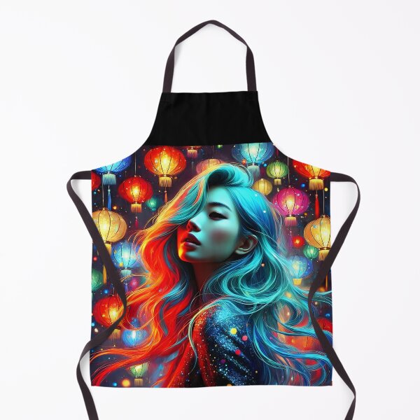 Item preview, Asian colorful lamps teal hair girl portrait digitalart designed and sold by EmeraldeaArt.