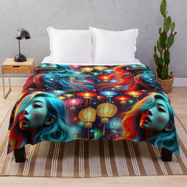 Item preview, Asian colorful lamps teal hair girl portrait digitalart designed and sold by EmeraldeaArt.