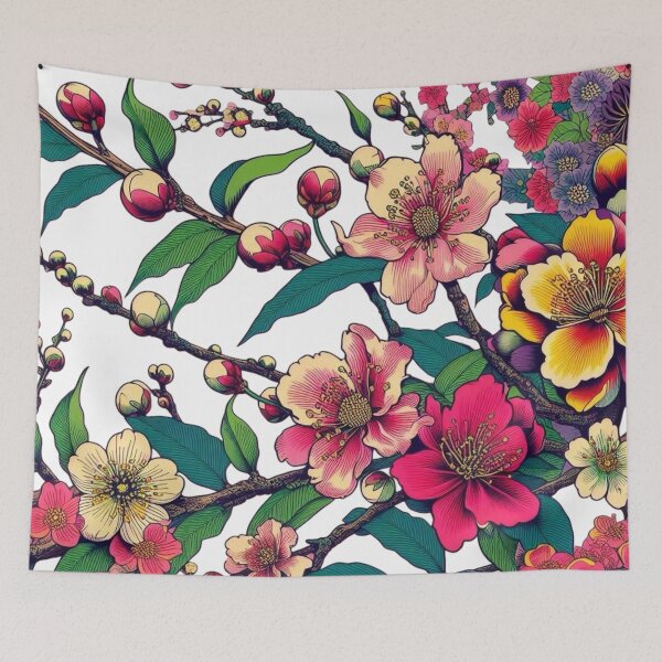 Item preview, Flowers, botanical, spring, floral pattern, cottagecore, japanese pop art designed and sold by Sugar Wisdom .