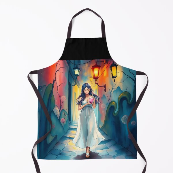 Item preview, Asian artsy woman walking with bubble tea portraiture pastel corridor watercolor illustration designed and sold by EmeraldeaArt.