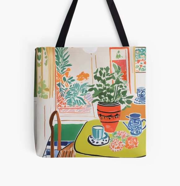 Aperçu de l'œuvre Cuisine intérieure colorée avec plantes et table basse créée et vendue par PalmitoDecor.