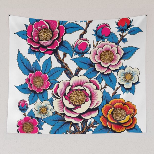 Item preview, Flowers, botanical, spring, floral pattern, cottagecore, japanese pop art designed and sold by Sugar Wisdom .