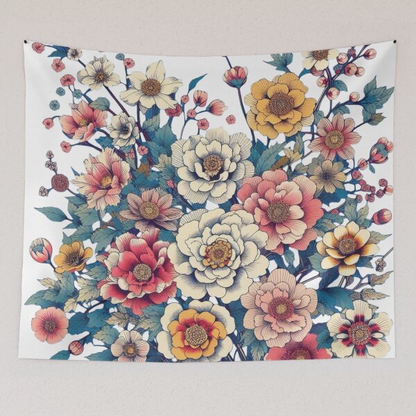 Item preview, Flowers, botanical, spring, floral pattern, cottagecore, japanese pop art designed and sold by Sugar Wisdom .