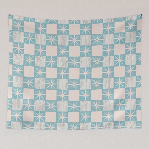 Item preview, Retro Starburst Quilt Block - Mid-Century Checkers Blue designed and sold by susycosta.