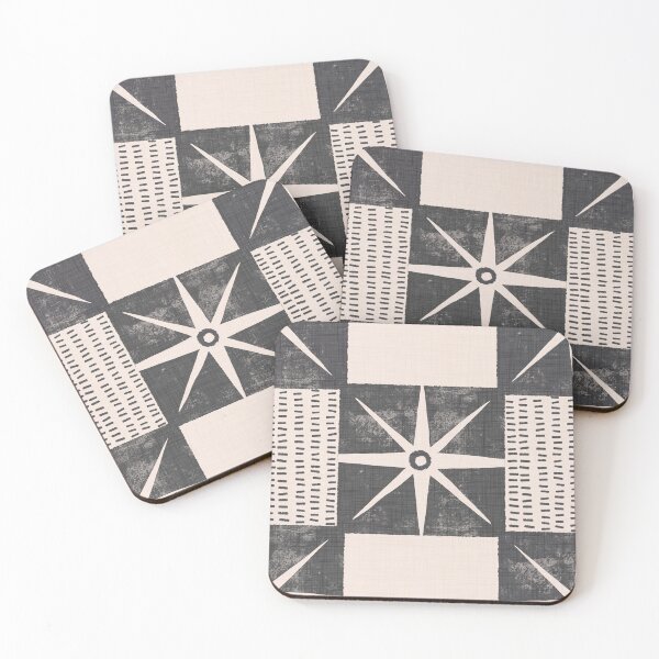 Item preview, Retro Starburst Quilt Block - Mid-Century Checkers Charcoal designed and sold by susycosta.