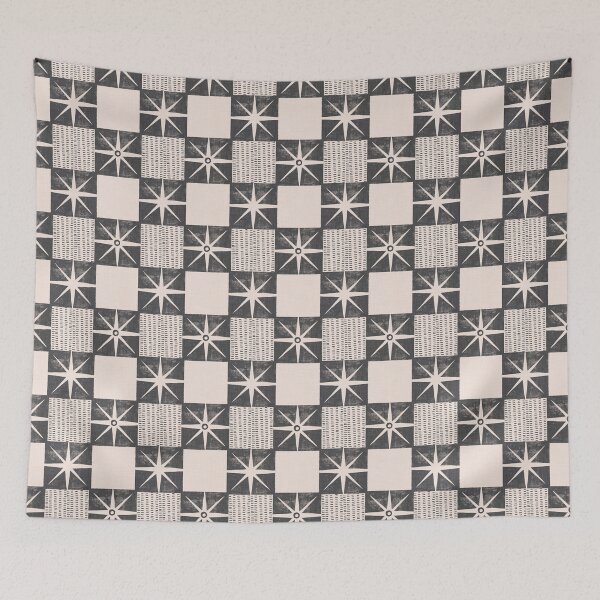 Item preview, Retro Starburst Quilt Block - Mid-Century Checkers Charcoal designed and sold by susycosta.