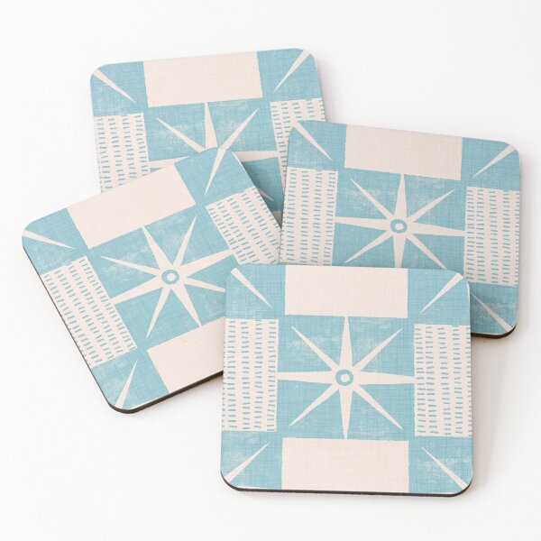 Item preview, Retro Starburst Quilt Block - Mid-Century Checkers Blue designed and sold by susycosta.