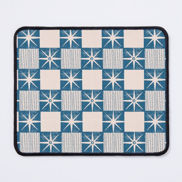 Item preview, Retro Starburst Quilt Block - Mid-Century Checkers Denim Blue designed and sold by susycosta.
