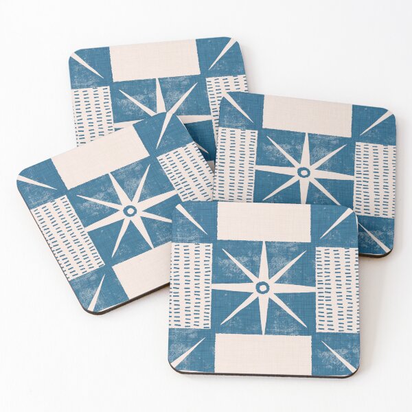 Item preview, Retro Starburst Quilt Block - Mid-Century Checkers Denim Blue designed and sold by susycosta.