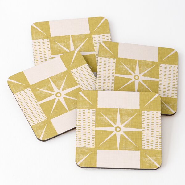 Item preview, Retro Starburst Quilt Block - Mid-Century Checkers Mustard designed and sold by susycosta.
