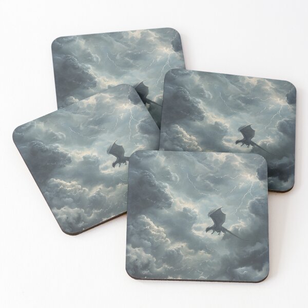 Item preview, Tairn Onyx storm fourth wing dragon in storm fanatsy sky designed and sold by inkdrinkingdove.