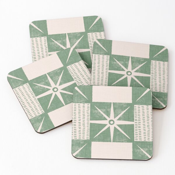 Item preview, Retro Starburst Quilt Block - Mid-Century Checkers Sage designed and sold by susycosta.