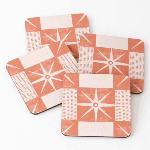 Item preview, Retro Starburst Quilt Block - Minimalist Mid Century Salmon Orange designed and sold by susycosta.