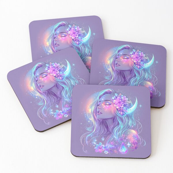 Artikelvorschau, Ein Mädchen mit einer Blume im Haar und dem Mond im Hintergrund entworfen und verkauft von natalidesign.