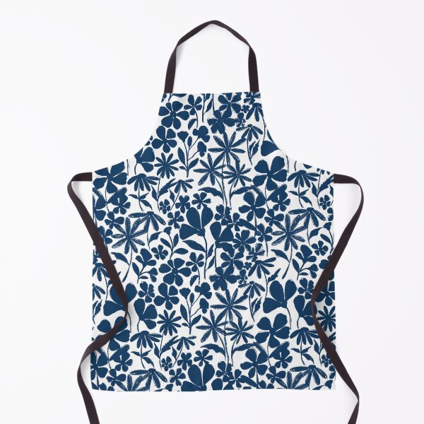 Item preview, Grandmillenial dark blue florals all over on white background designed and sold by PrettywithColor.
