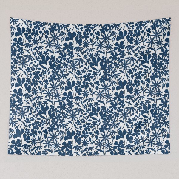 Item preview, Grandmillenial dark blue florals all over on white background designed and sold by PrettywithColor.