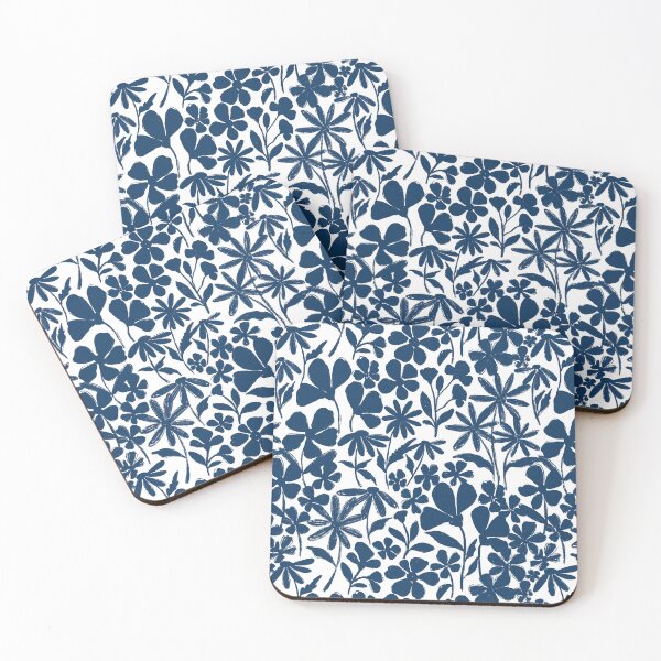 Item preview, Grandmillenial dark blue florals all over on white background designed and sold by PrettywithColor.