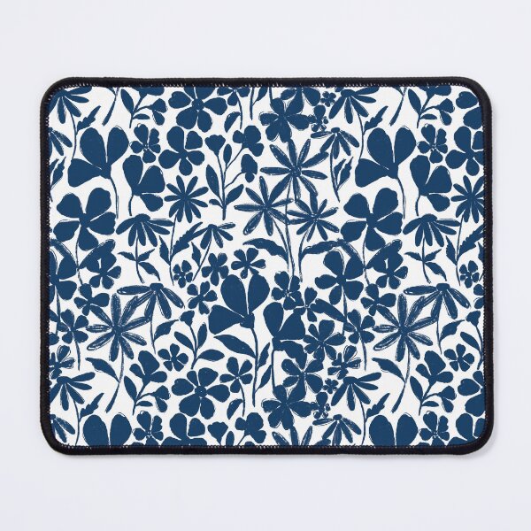 Item preview, Grandmillenial dark blue florals all over on white background designed and sold by PrettywithColor.