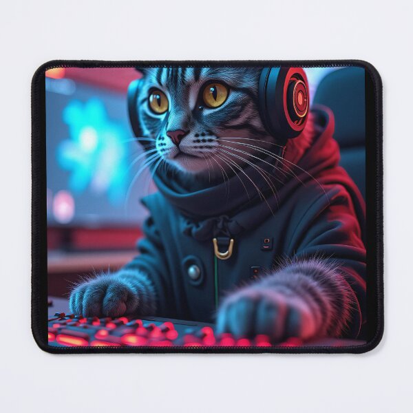 Item preview, gaming cat playing PC games designed and sold by WelSol.